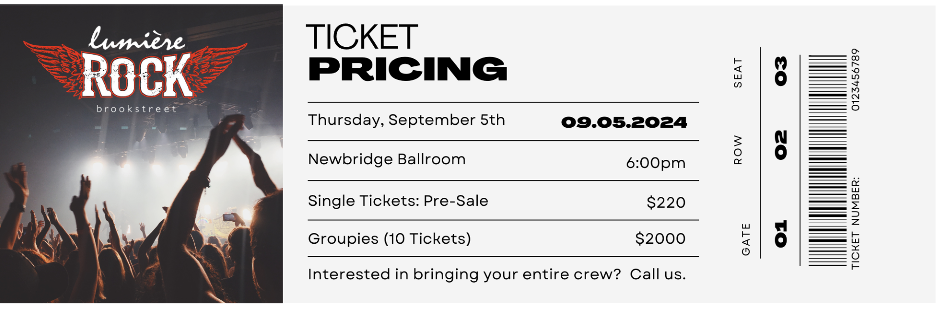 ticket with pricing details